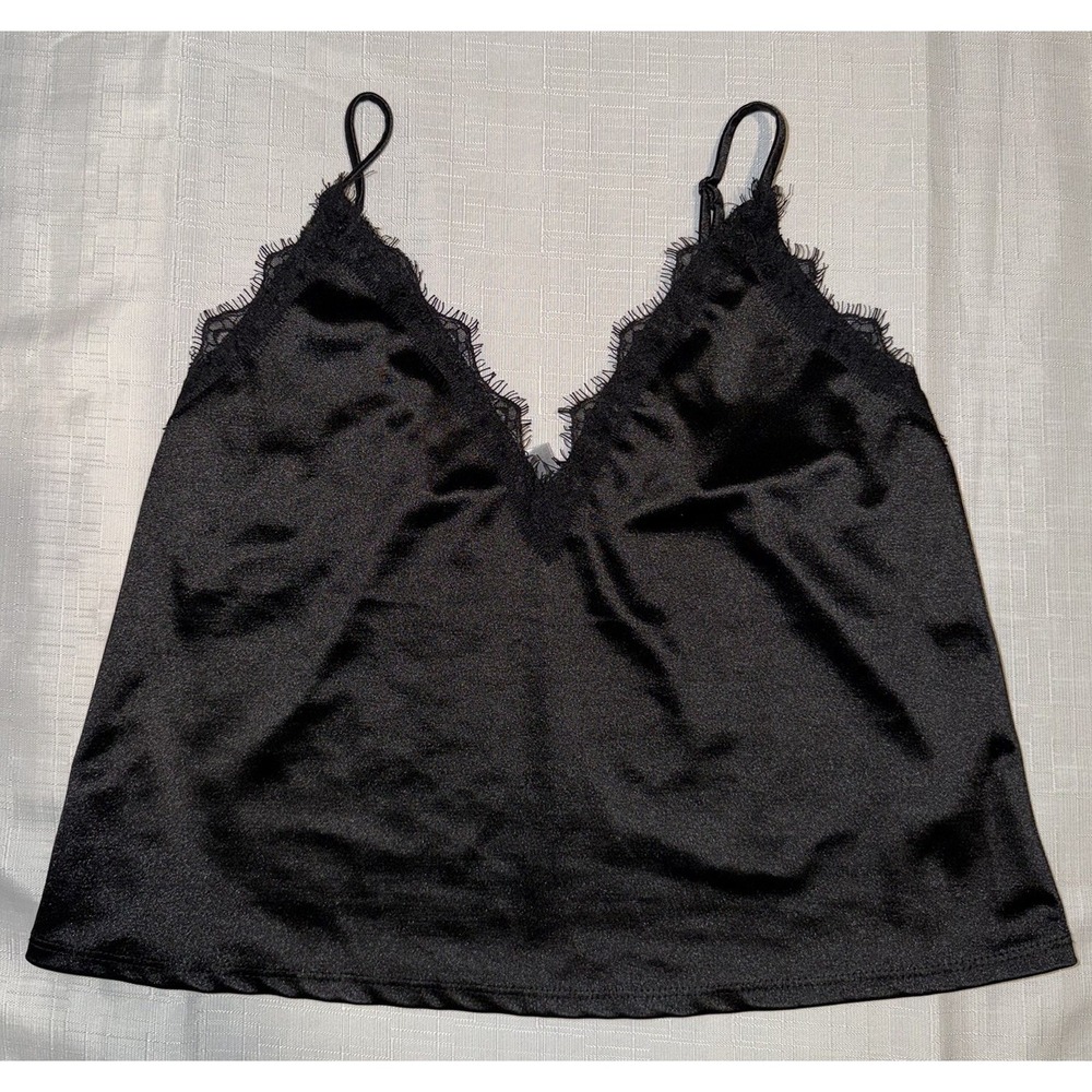 LEITH Satin Lace Cropped Tank Top Camisol XS Black Whimsygoth